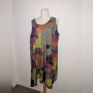 100% Linen Colourful Printed Made In Italy Tiered Dress